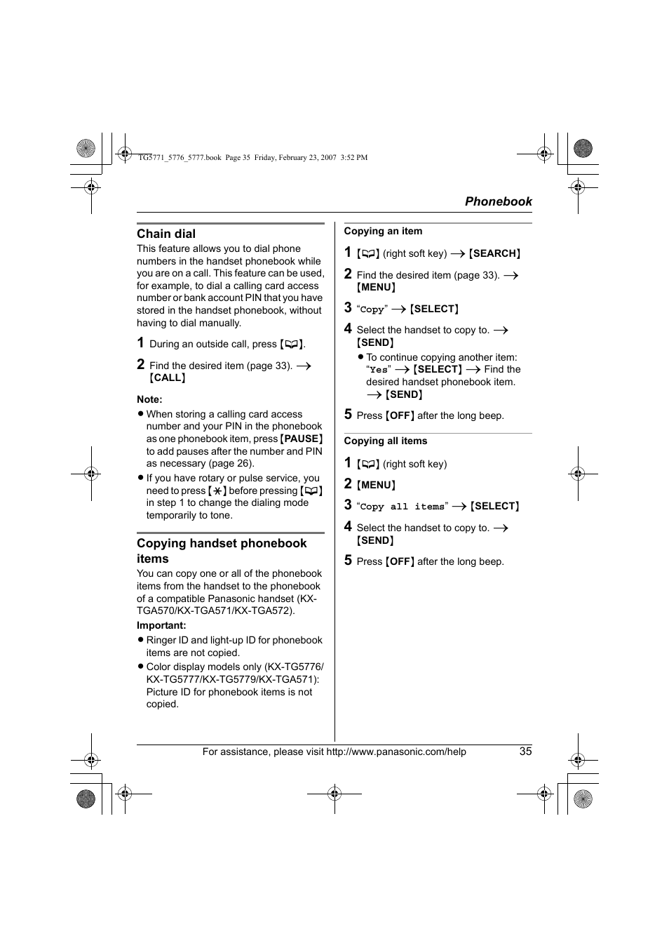 Panasonic KX-TG5771 User Manual | Page 35 / 84