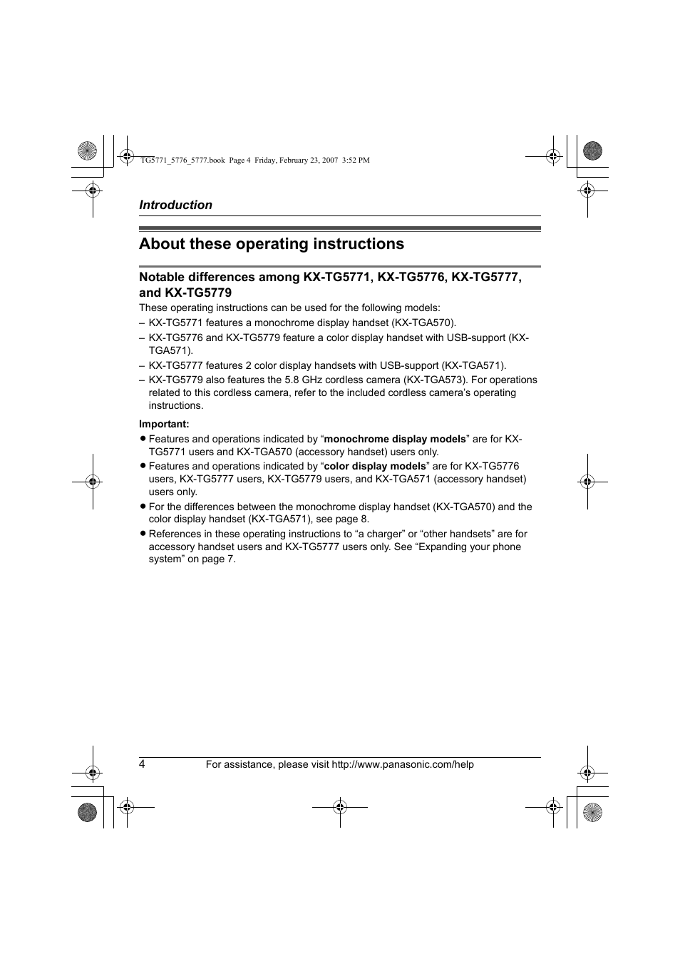 About these operating instructions | Panasonic KX-TG5771 User Manual | Page 4 / 84