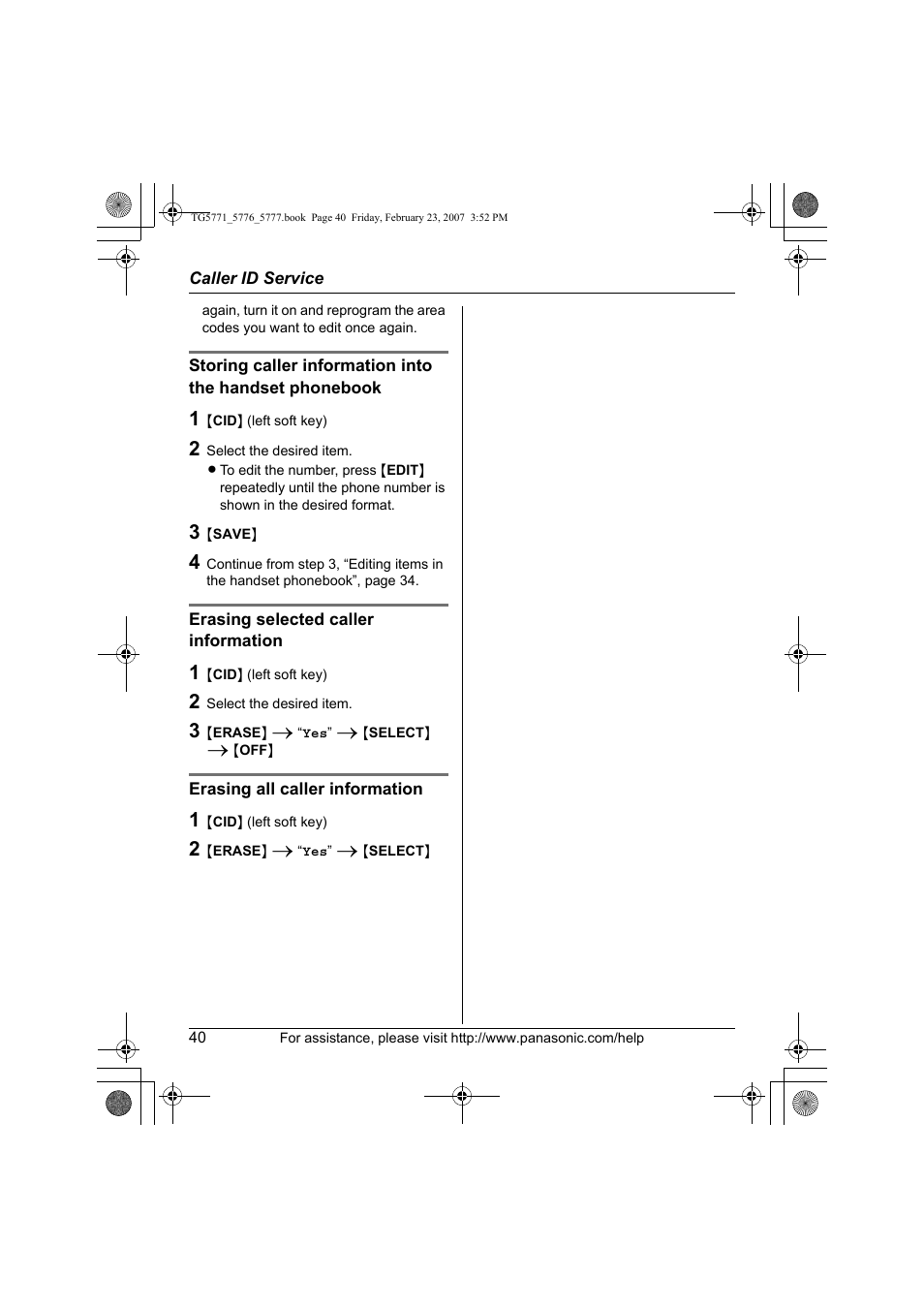 Panasonic KX-TG5771 User Manual | Page 40 / 84