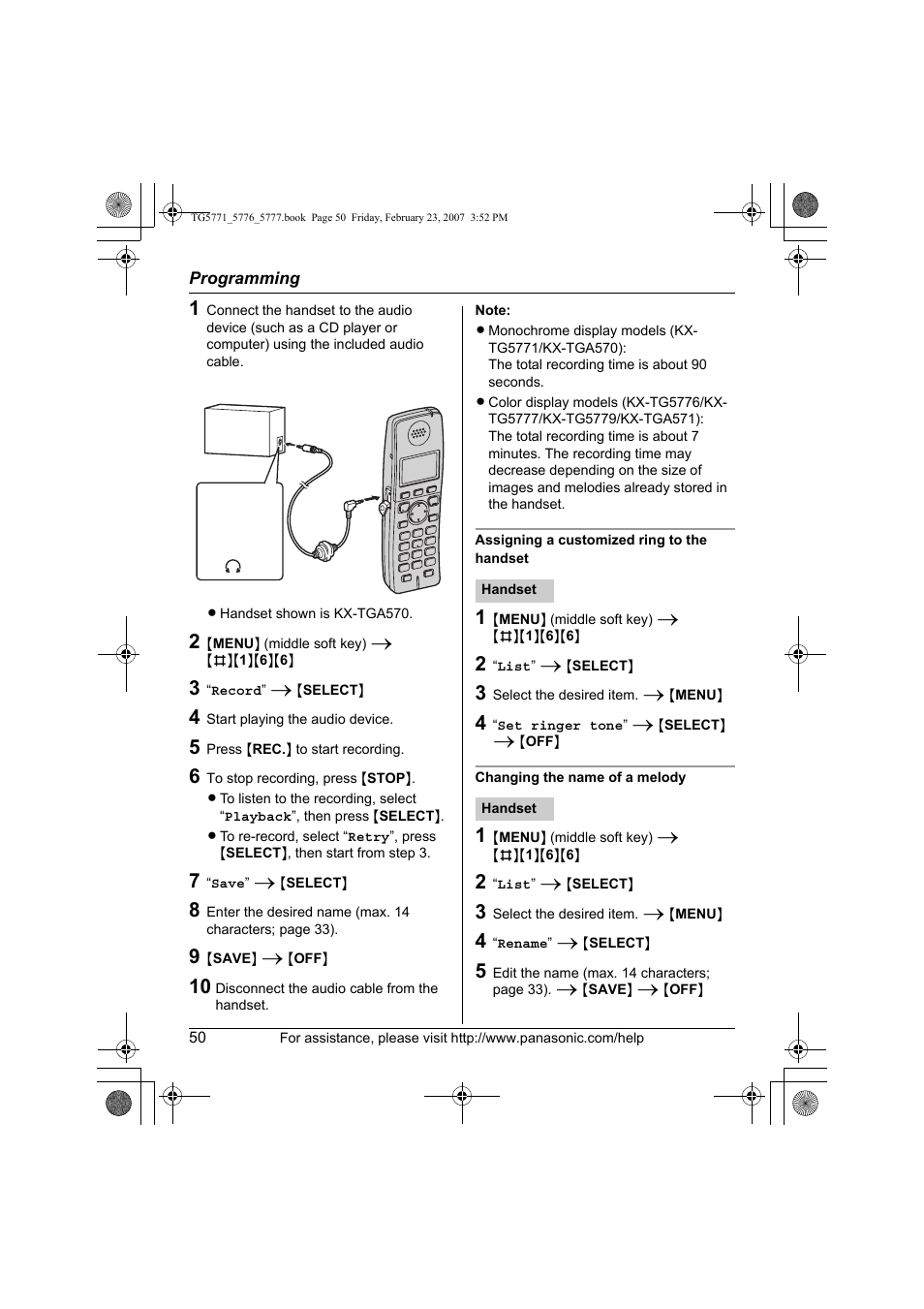 Panasonic KX-TG5771 User Manual | Page 50 / 84