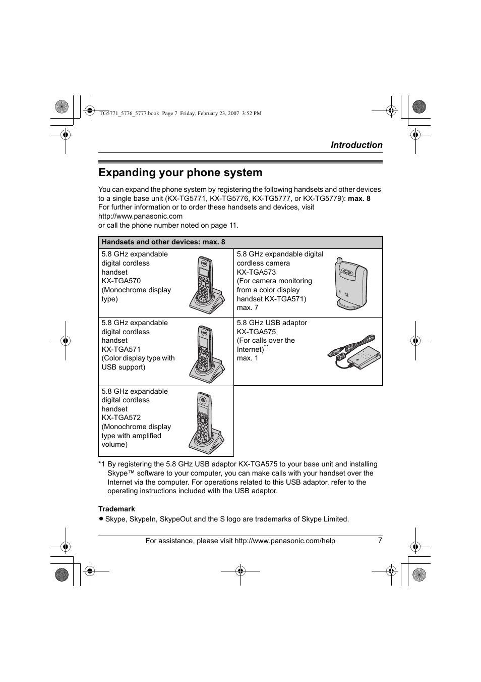 Expanding your phone system | Panasonic KX-TG5771 User Manual | Page 7 / 84