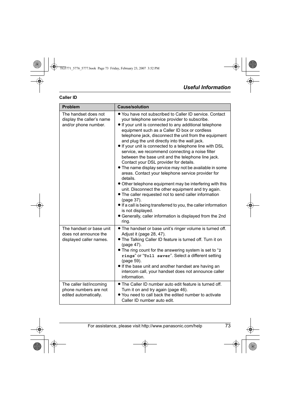 Panasonic KX-TG5771 User Manual | Page 73 / 84