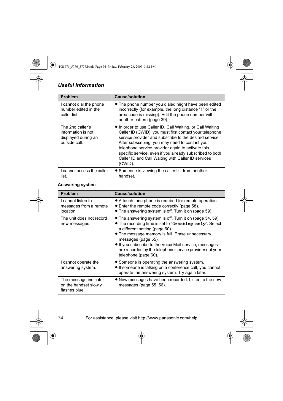 Panasonic KX-TG5771 User Manual | Page 74 / 84