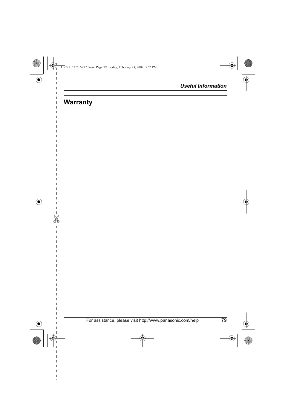 Warranty, Panasonic telephone products limited warranty | Panasonic KX-TG5771 User Manual | Page 79 / 84