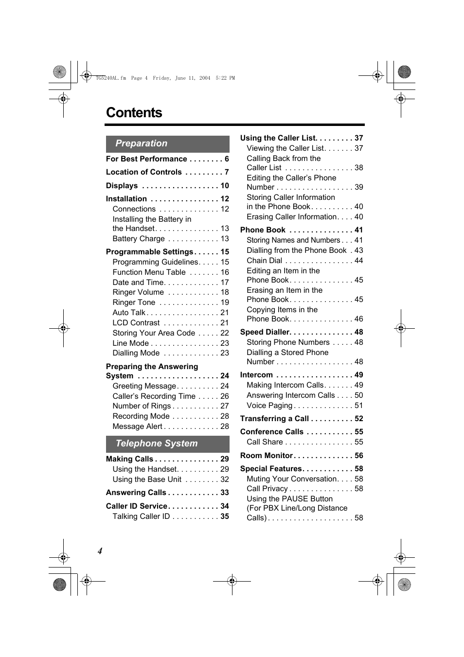 Panasonic KX-TG5240AL User Manual | Page 4 / 100