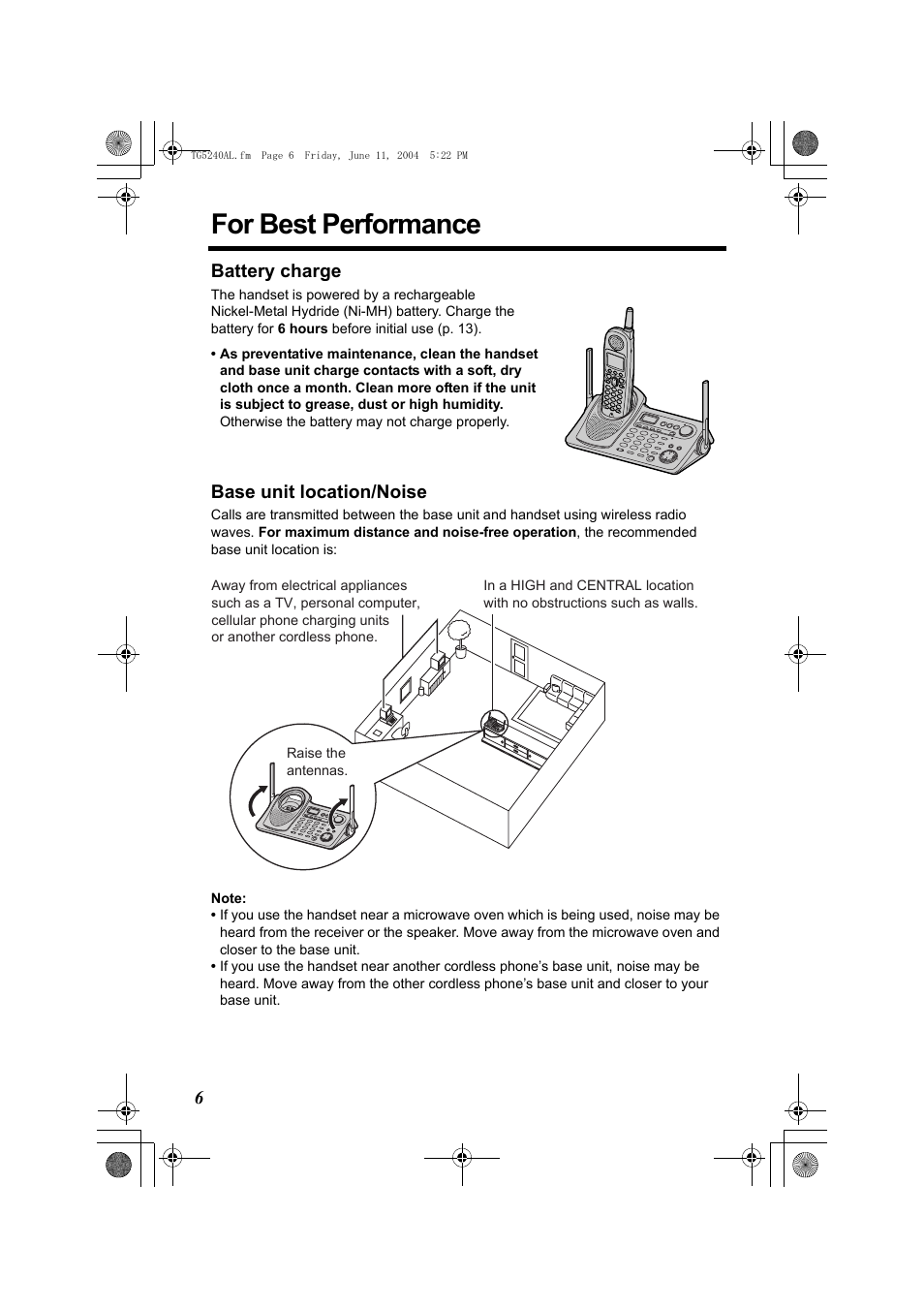 For best performance | Panasonic KX-TG5240AL User Manual | Page 6 / 100