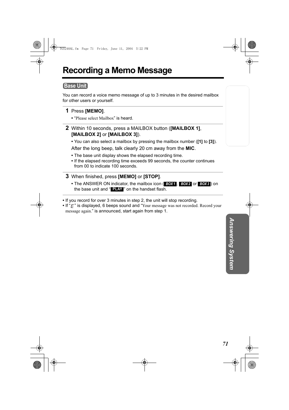 Base unit | Panasonic KX-TG5240AL User Manual | Page 71 / 100
