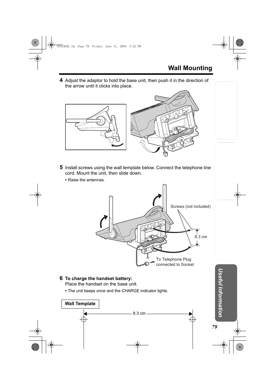 Wall mounting | Panasonic KX-TG5240AL User Manual | Page 79 / 100
