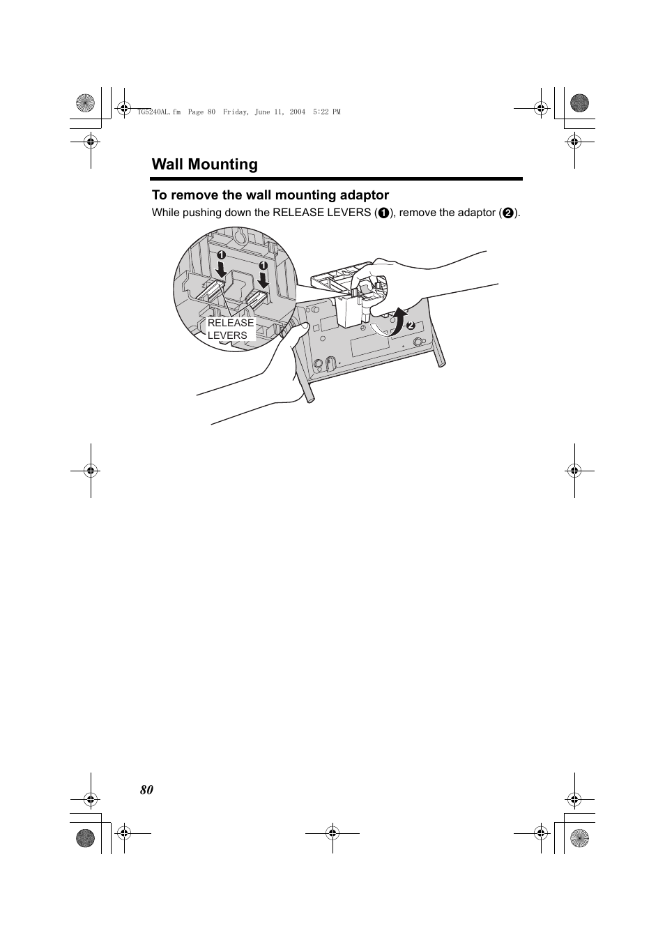 Wall mounting | Panasonic KX-TG5240AL User Manual | Page 80 / 100