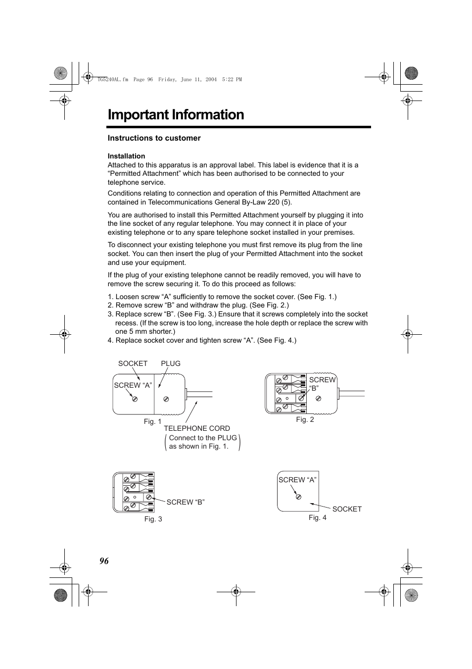 Important information | Panasonic KX-TG5240AL User Manual | Page 96 / 100