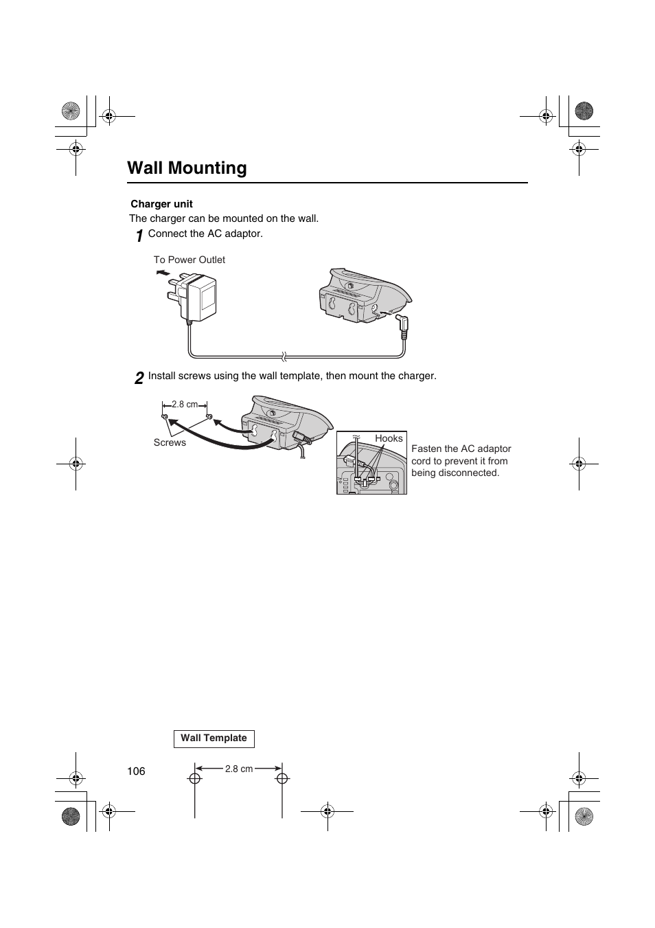 Wall mounting | Panasonic KX-TCD535HK User Manual | Page 106 / 116