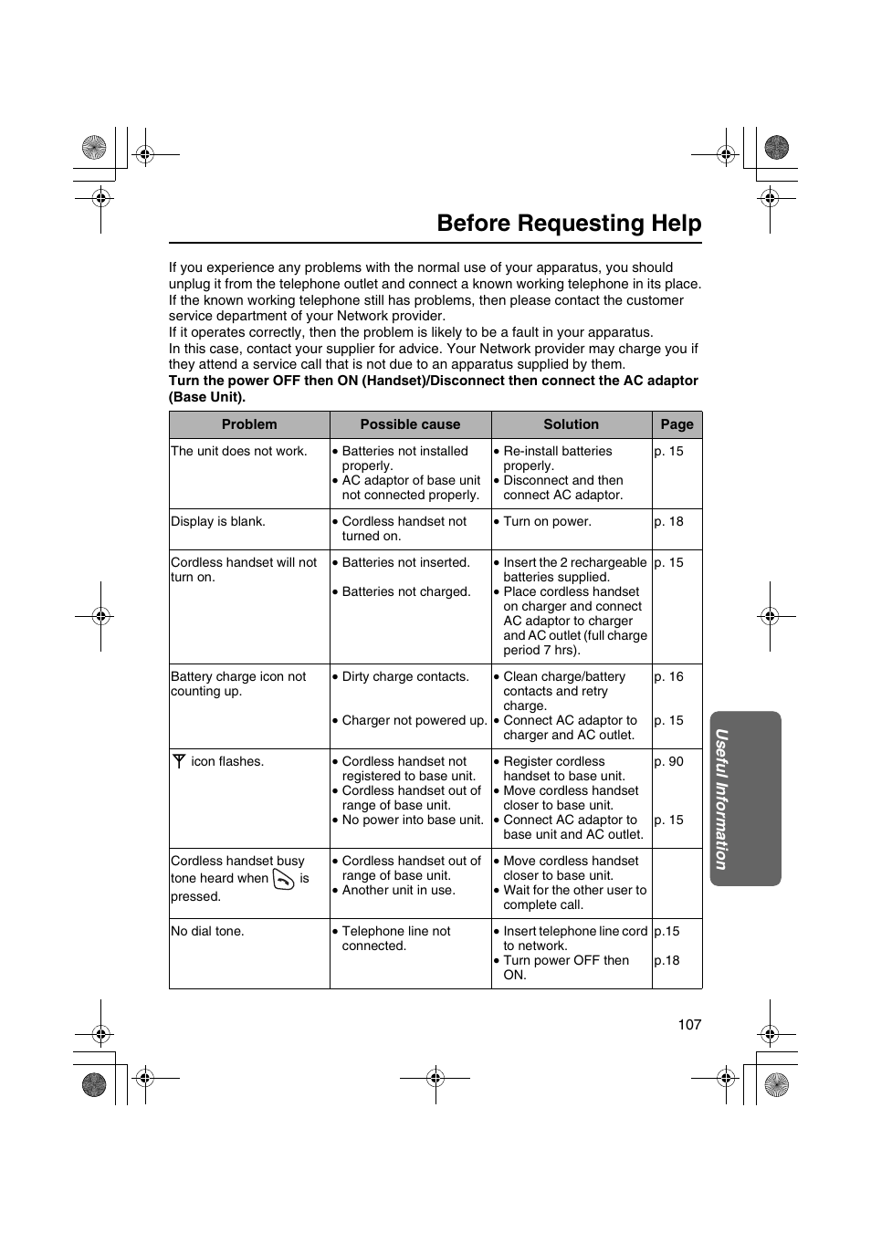 Before requesting help | Panasonic KX-TCD535HK User Manual | Page 107 / 116