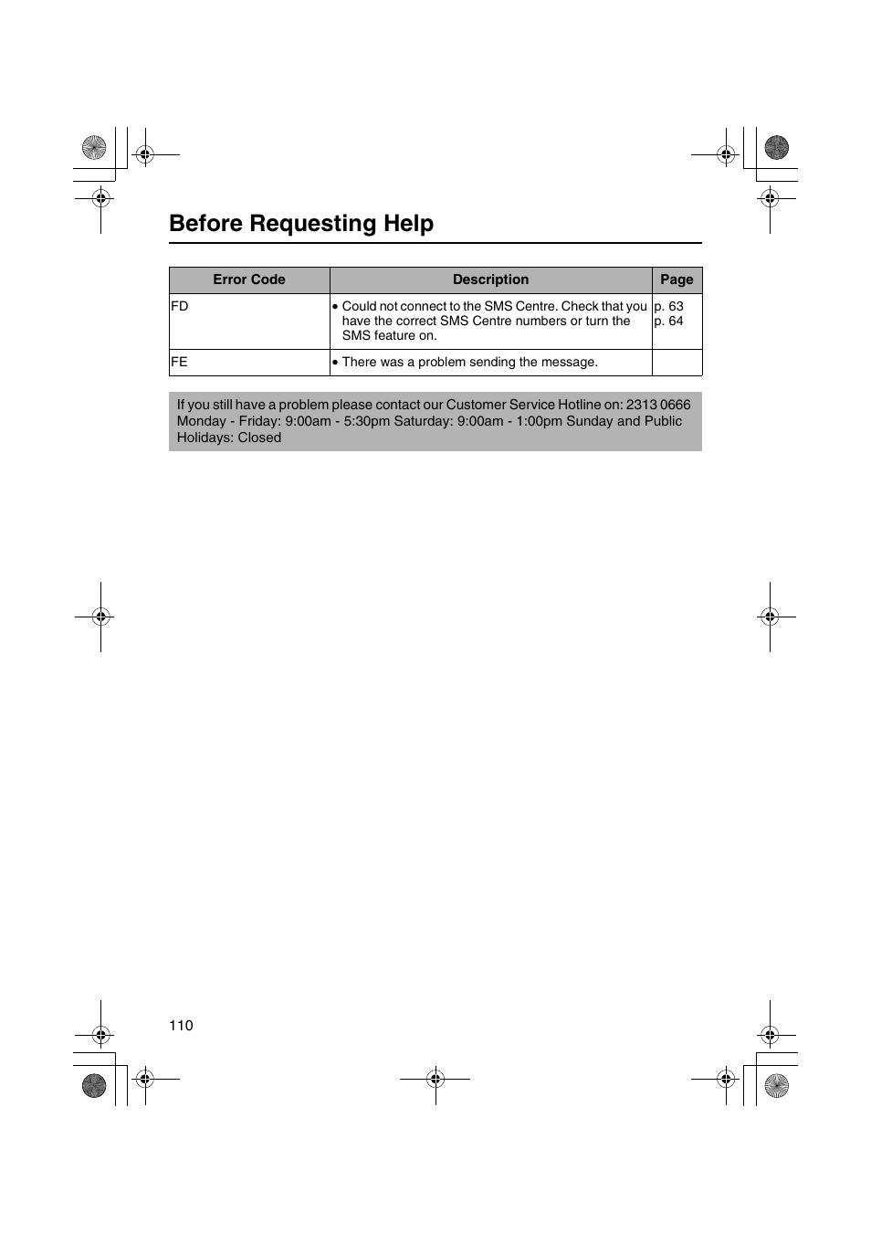 Before requesting help | Panasonic KX-TCD535HK User Manual | Page 110 / 116