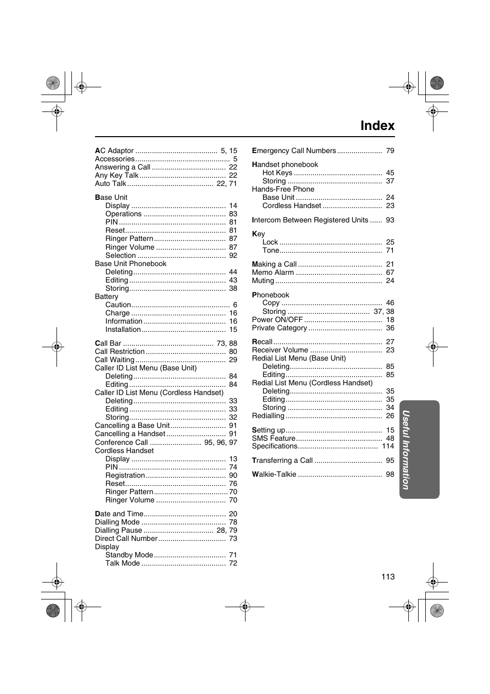 Index | Panasonic KX-TCD535HK User Manual | Page 113 / 116