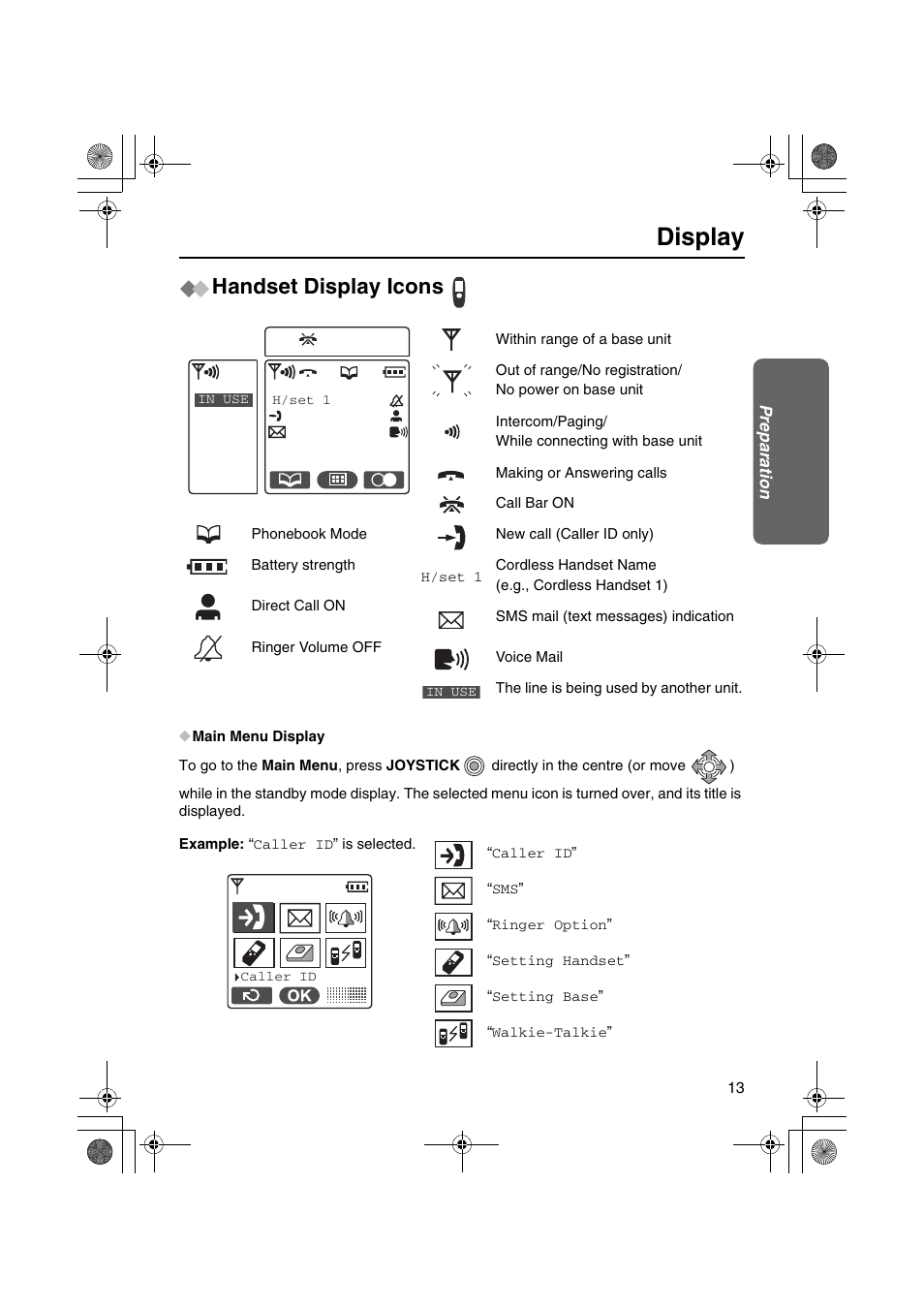 Display, Handset display icons | Panasonic KX-TCD535HK User Manual | Page 13 / 116