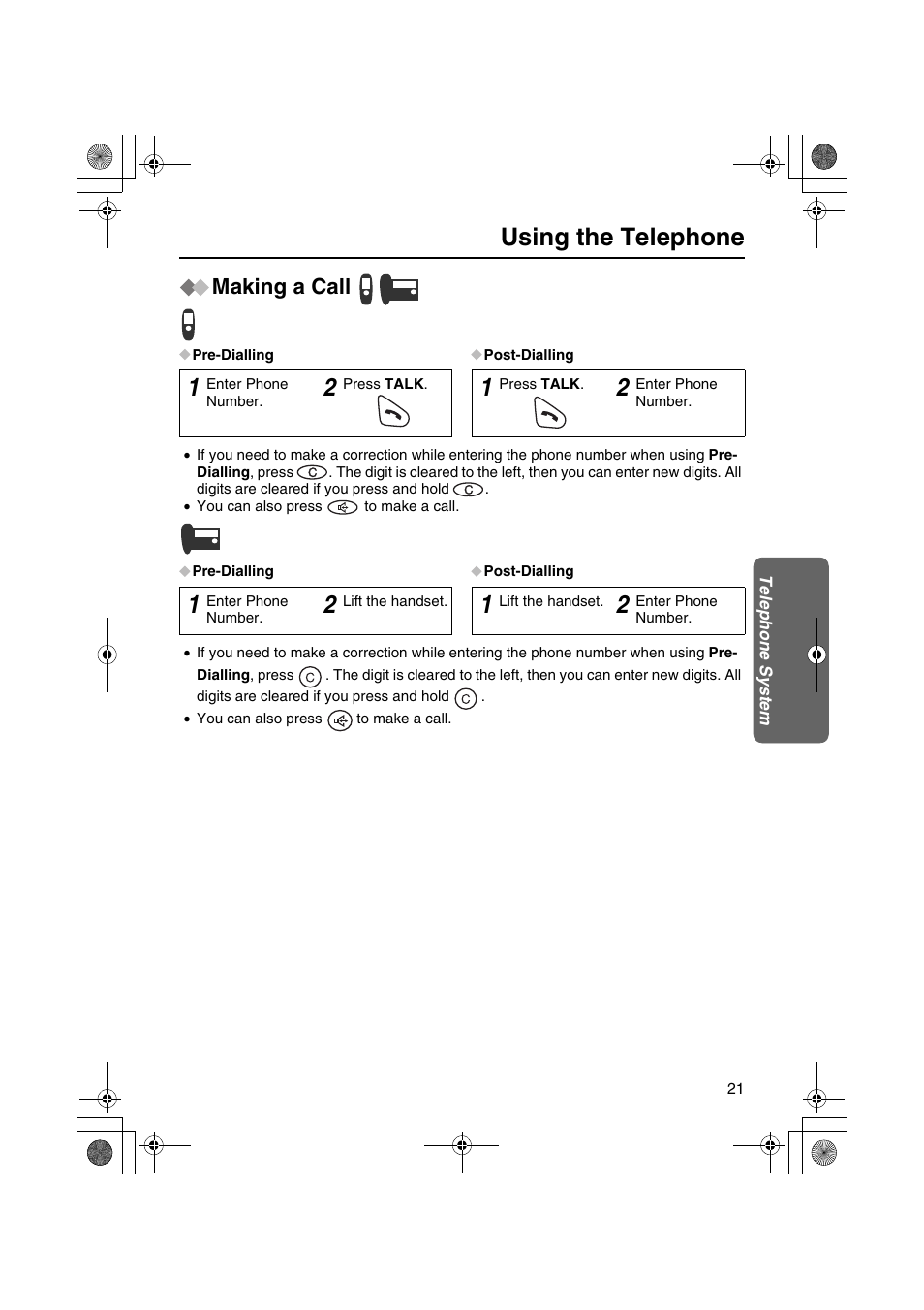 Using the telephone, Making a call | Panasonic KX-TCD535HK User Manual | Page 21 / 116