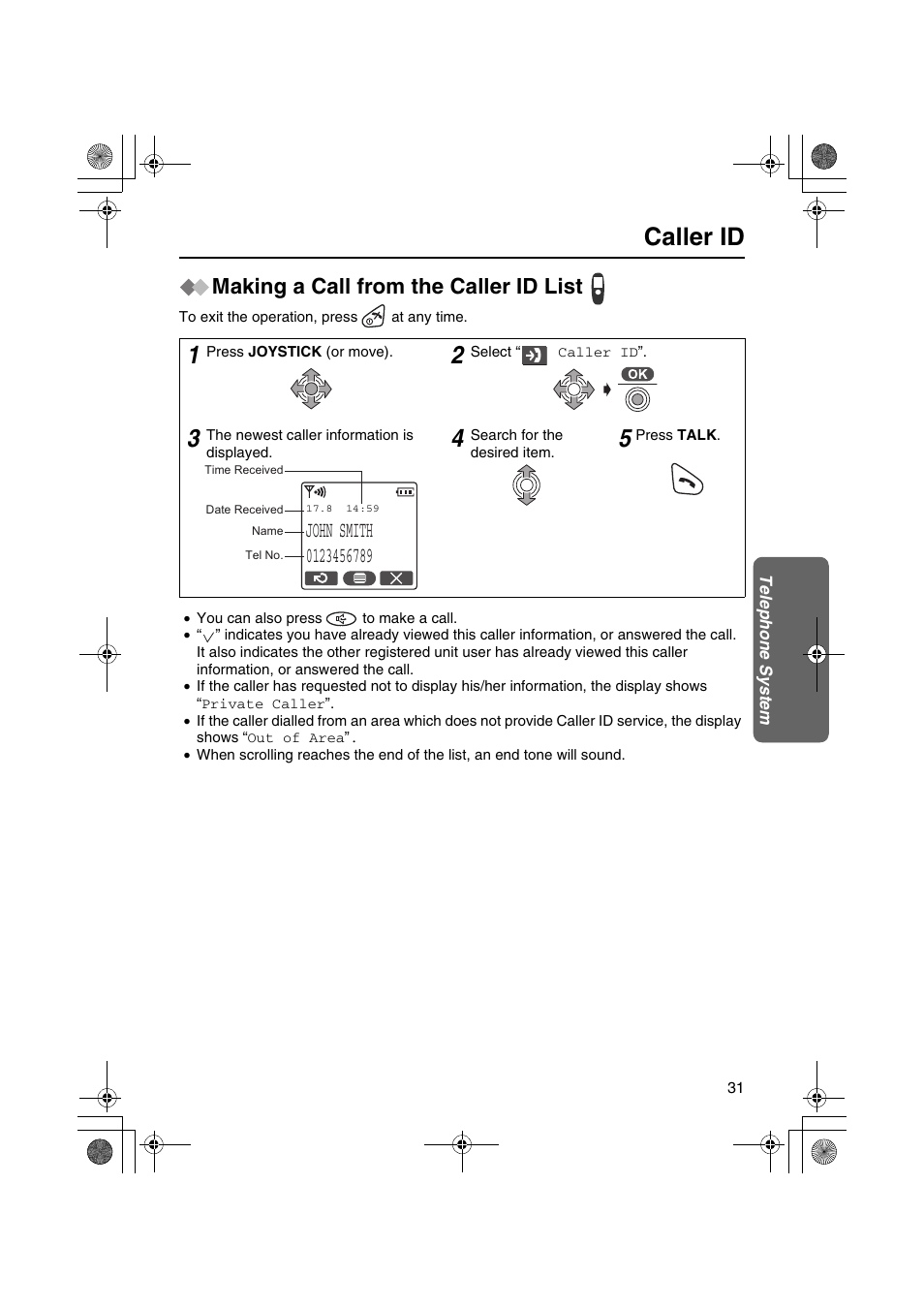 Caller id, Making a call from the caller id list | Panasonic KX-TCD535HK User Manual | Page 31 / 116