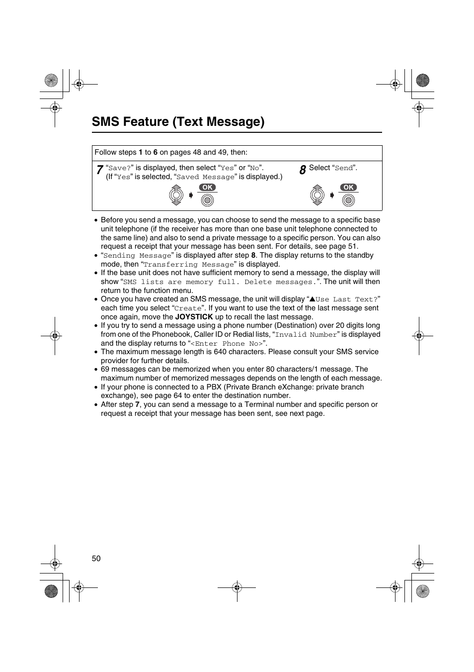 Sms feature (text message) | Panasonic KX-TCD535HK User Manual | Page 50 / 116