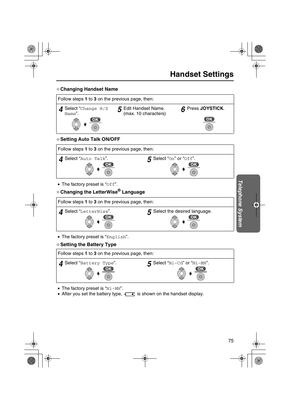 Handset settings | Panasonic KX-TCD535HK User Manual | Page 75 / 116