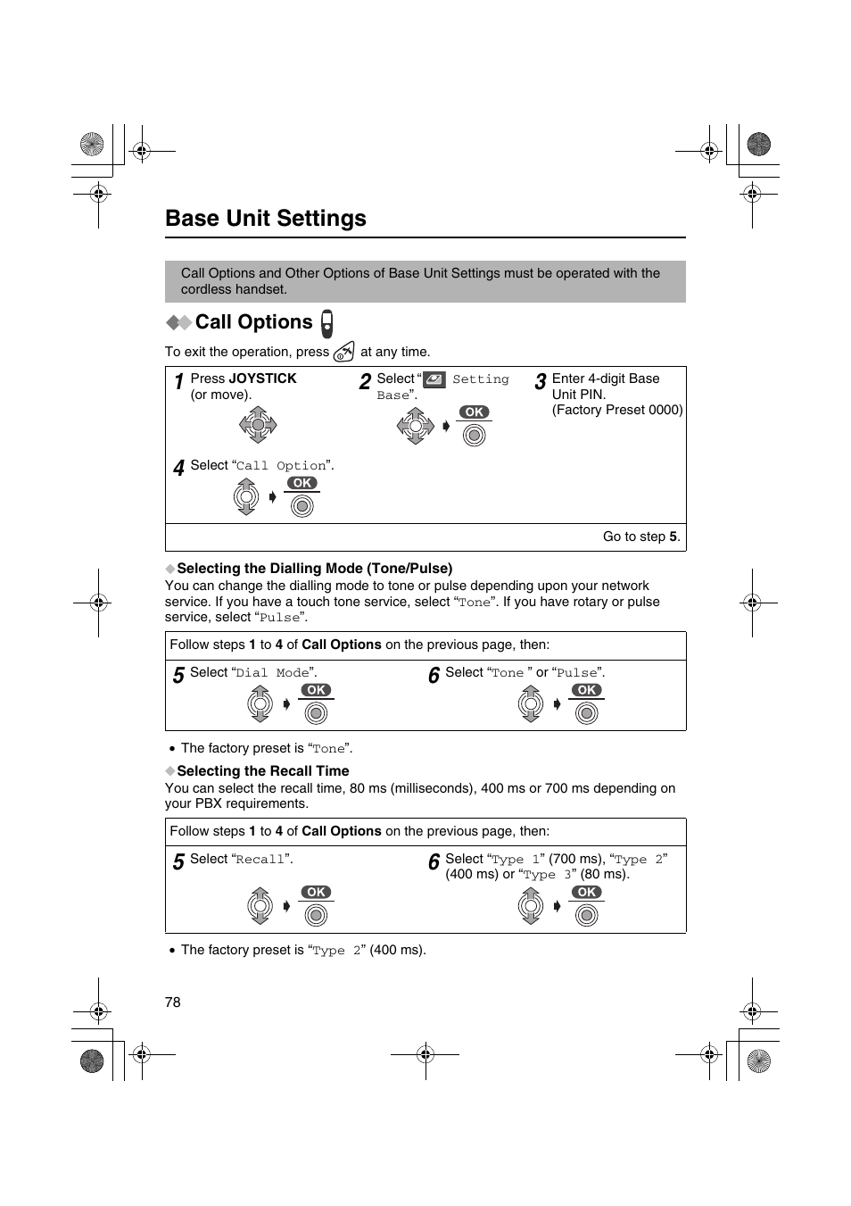 Base unit settings, Call options | Panasonic KX-TCD535HK User Manual | Page 78 / 116