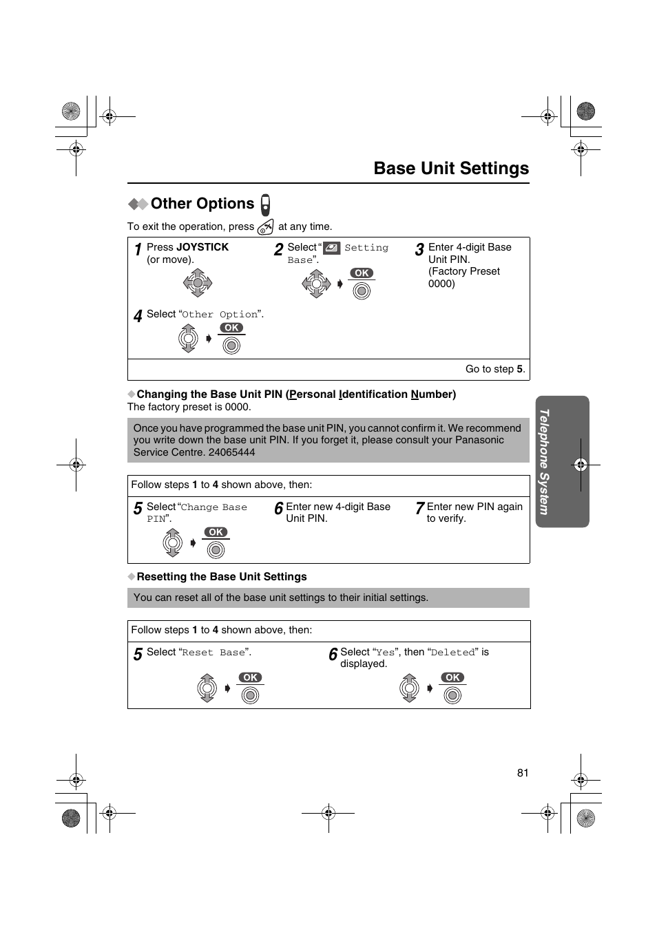 Base unit settings, Other options | Panasonic KX-TCD535HK User Manual | Page 81 / 116