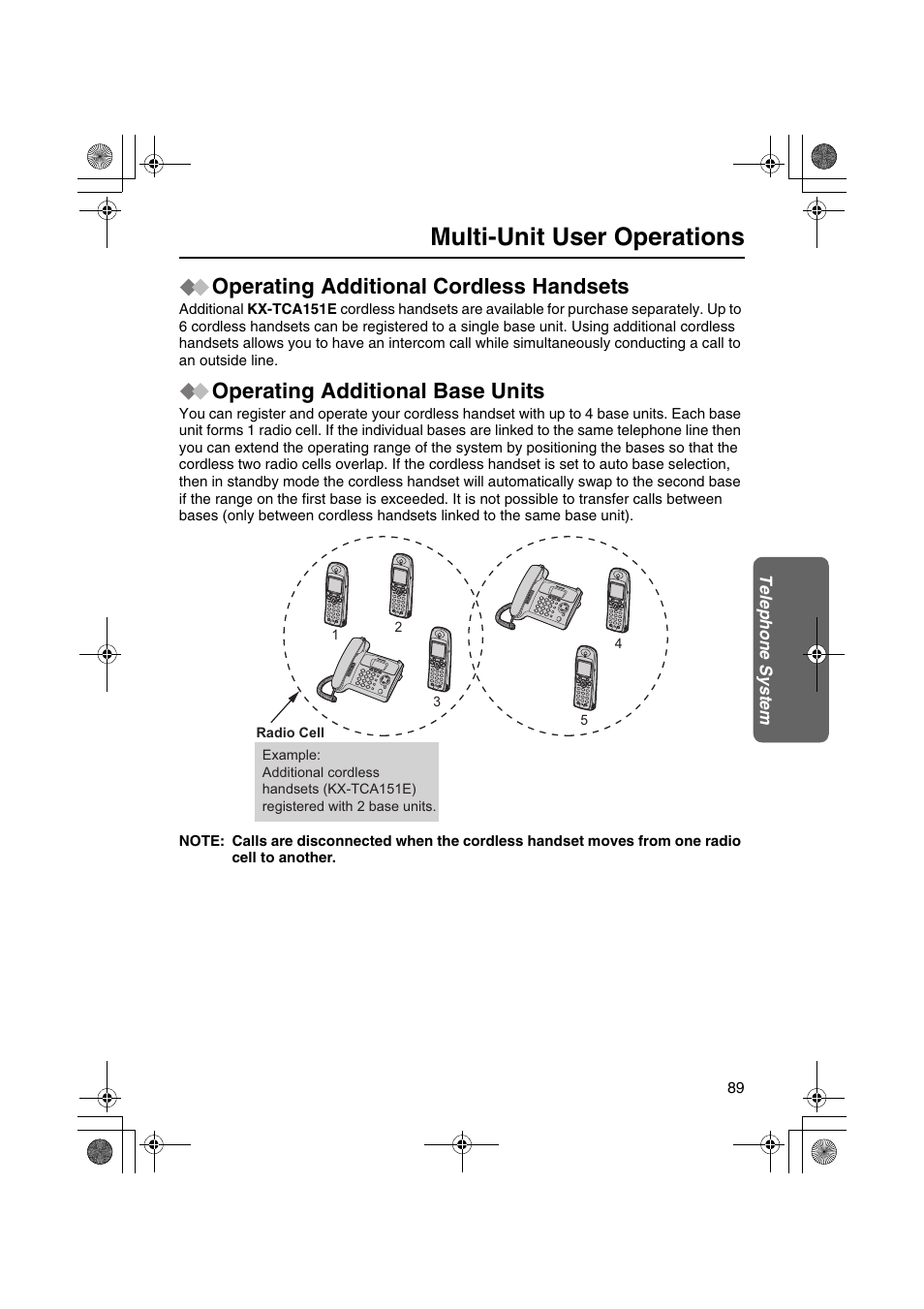 Multi-unit user operations, Operating additional cordless handsets, Operating additional base units | Panasonic KX-TCD535HK User Manual | Page 89 / 116