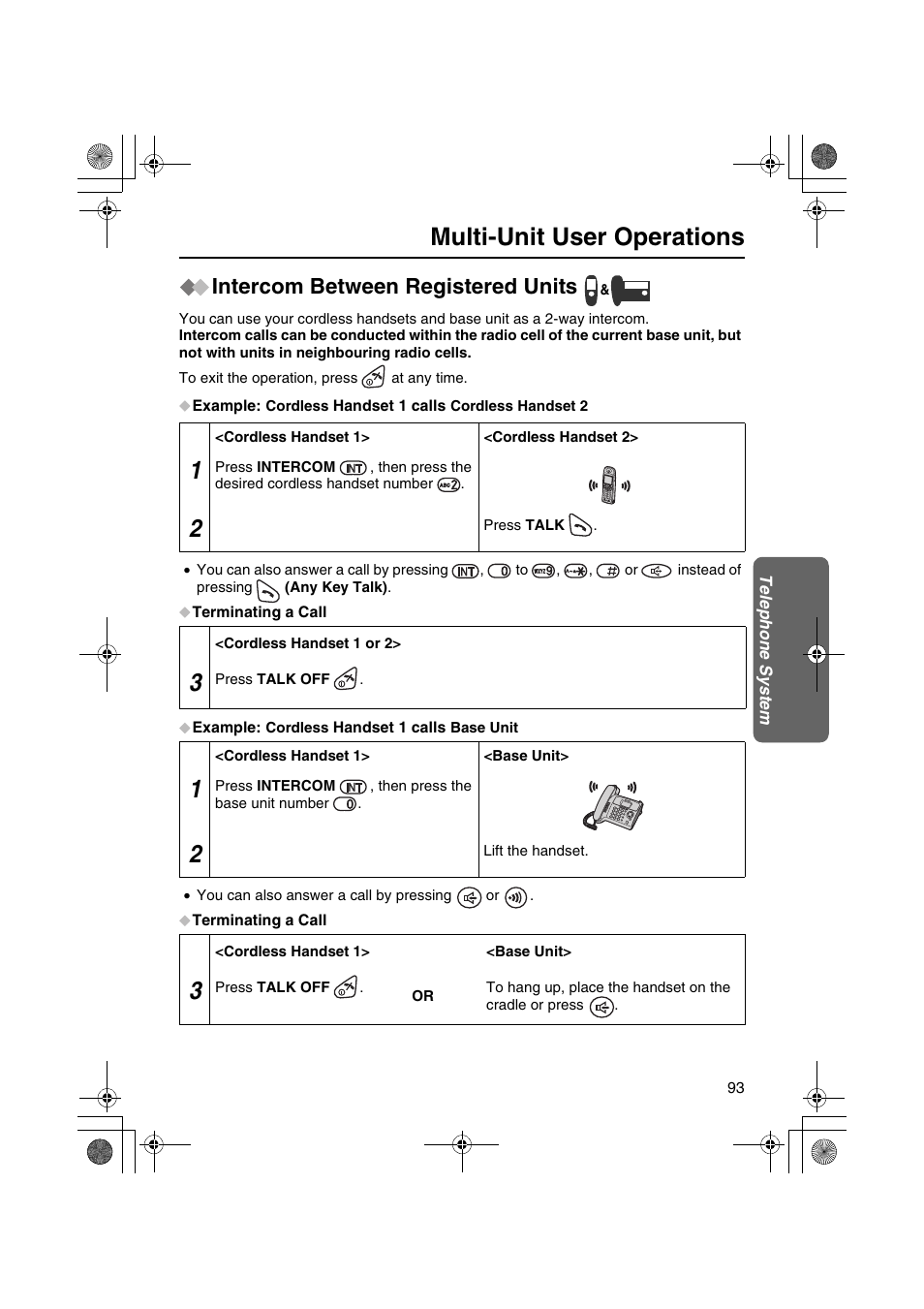 Multi-unit user operations, Intercom between registered units | Panasonic KX-TCD535HK User Manual | Page 93 / 116