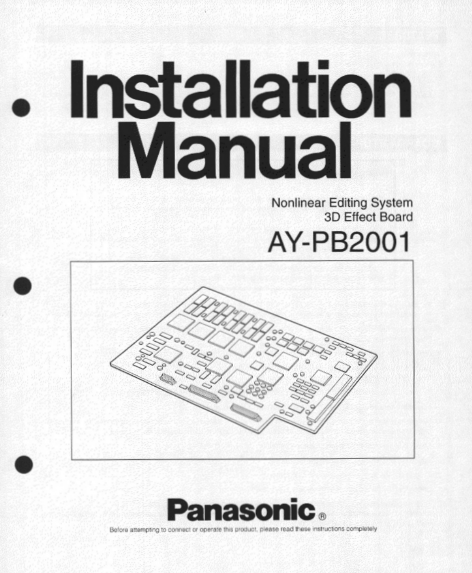 Panasonic NonLinear Editing System 3D Effect Board AY-PB2001 User Manual | 4 pages