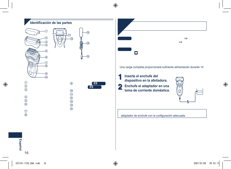 Carga | Panasonic ES7103 User Manual | Page 16 / 20