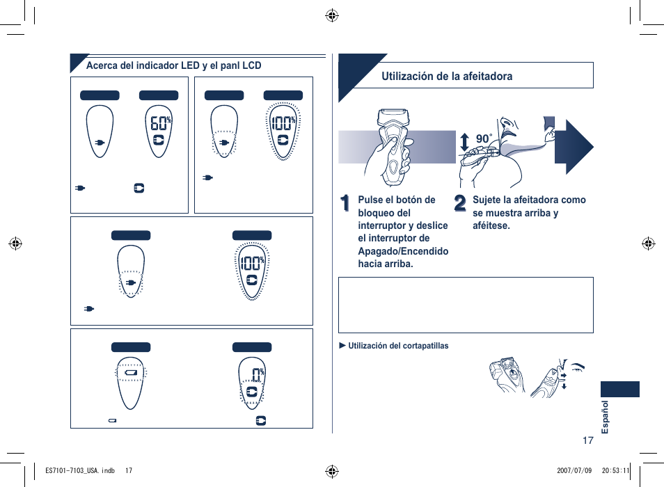 Afeitado | Panasonic ES7103 User Manual | Page 17 / 20