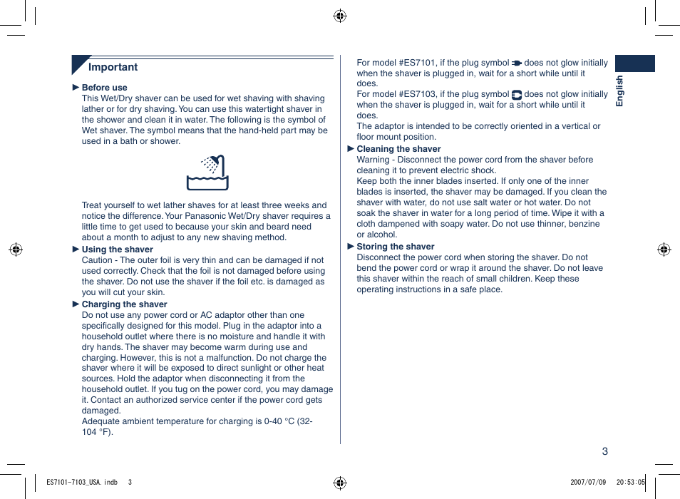 Panasonic ES7103 User Manual | Page 3 / 20