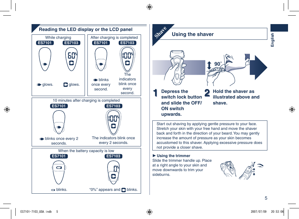 Sha ve | Panasonic ES7103 User Manual | Page 5 / 20