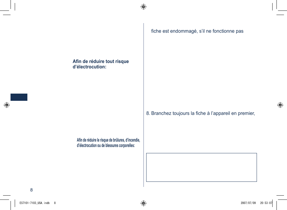 Français, Consignes de sécurité importantes, Danger | Mises en garde, Conservez les présentes instructions | Panasonic ES7103 User Manual | Page 8 / 20