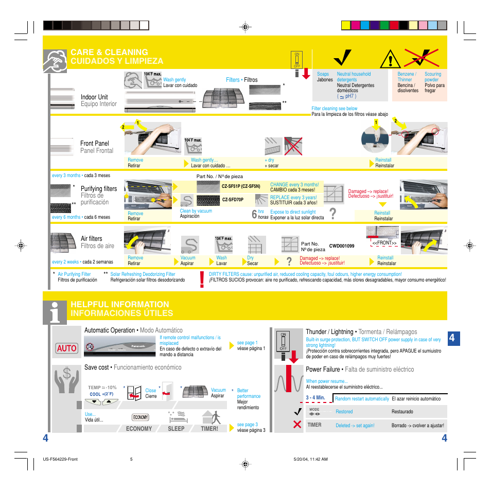Care & cleaning, Helpful information | Panasonic CU-C28CKU User Manual | Page 6 / 10