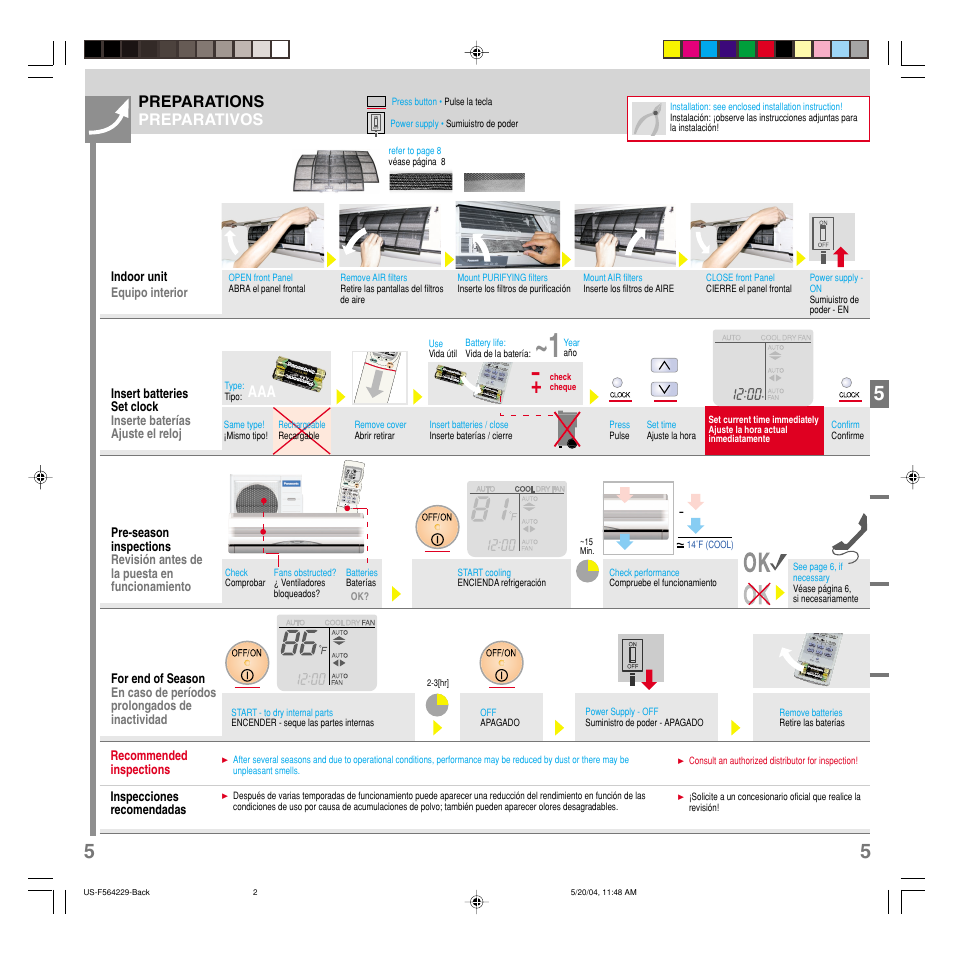 Preparations, Preparations preparativos | Panasonic CU-C28CKU User Manual | Page 7 / 10