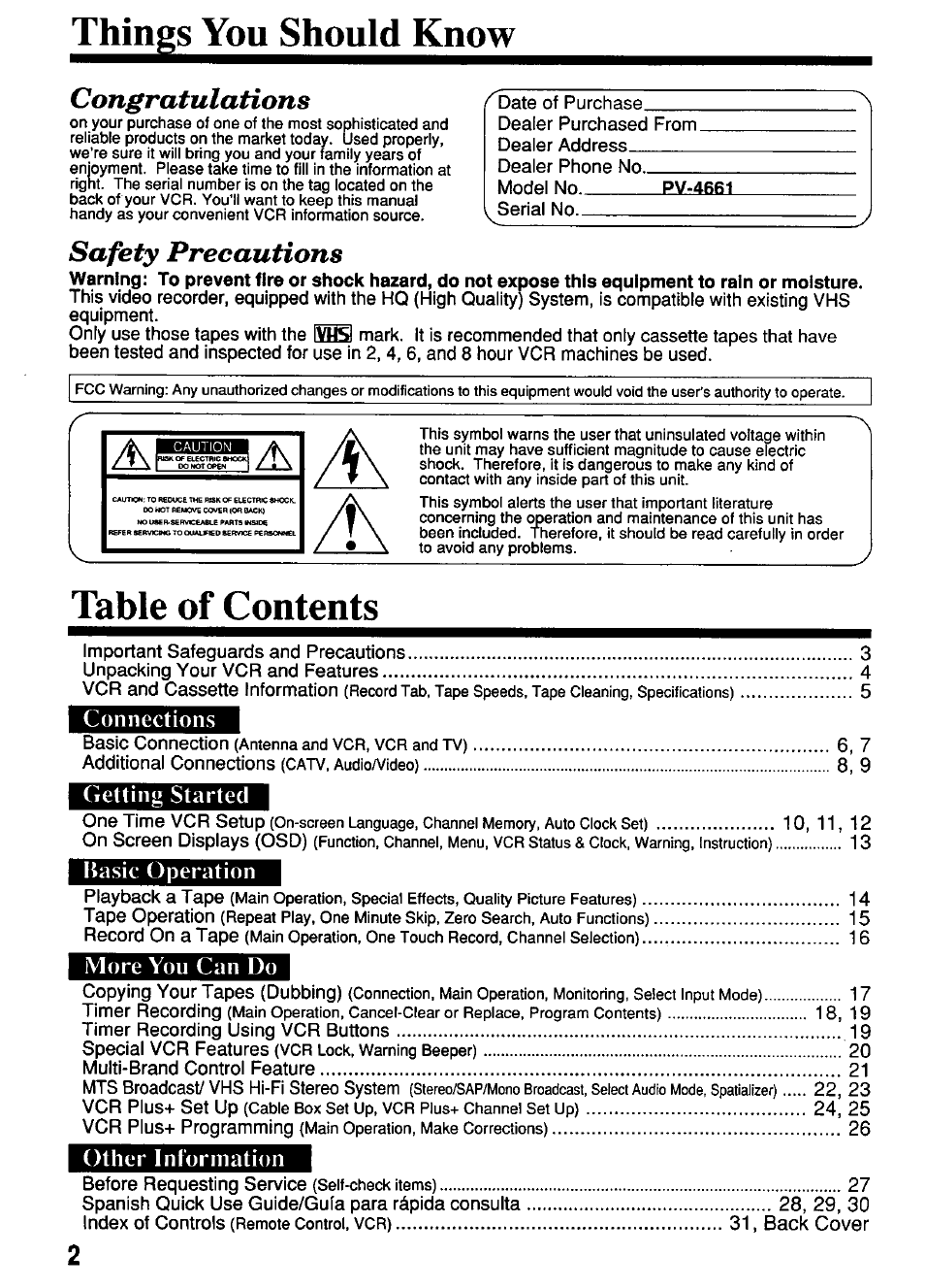 Panasonic OMNIVISION PV-4661 User Manual | Page 2 / 32