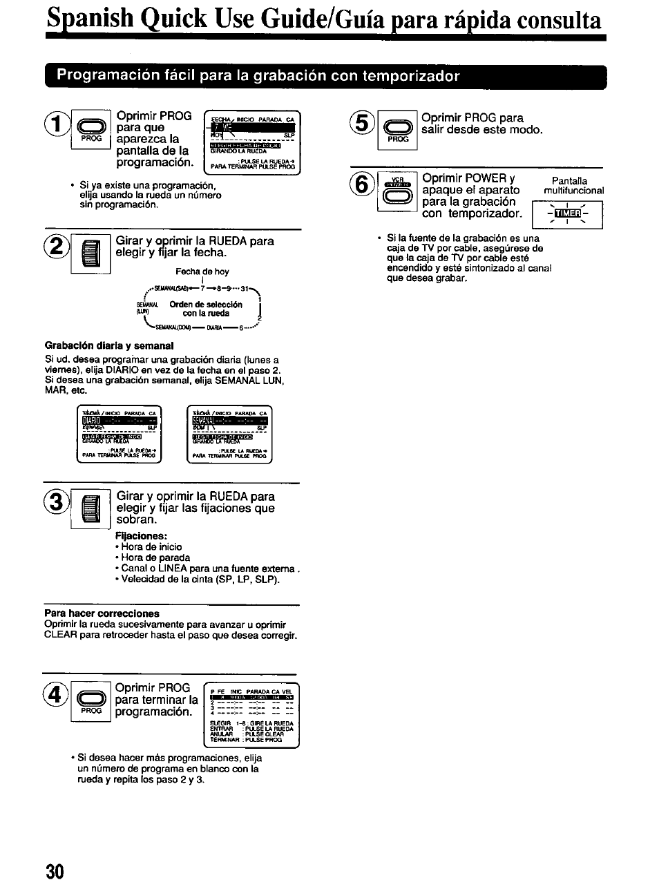 Spanisl^uid^s^guide/guíapar, Oprimir prog para terminar la programación | Panasonic OMNIVISION PV-4661 User Manual | Page 30 / 32