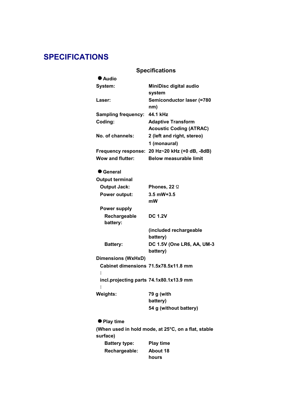 Specifications | Panasonic SJ-MJ88 User Manual | Page 2 / 62