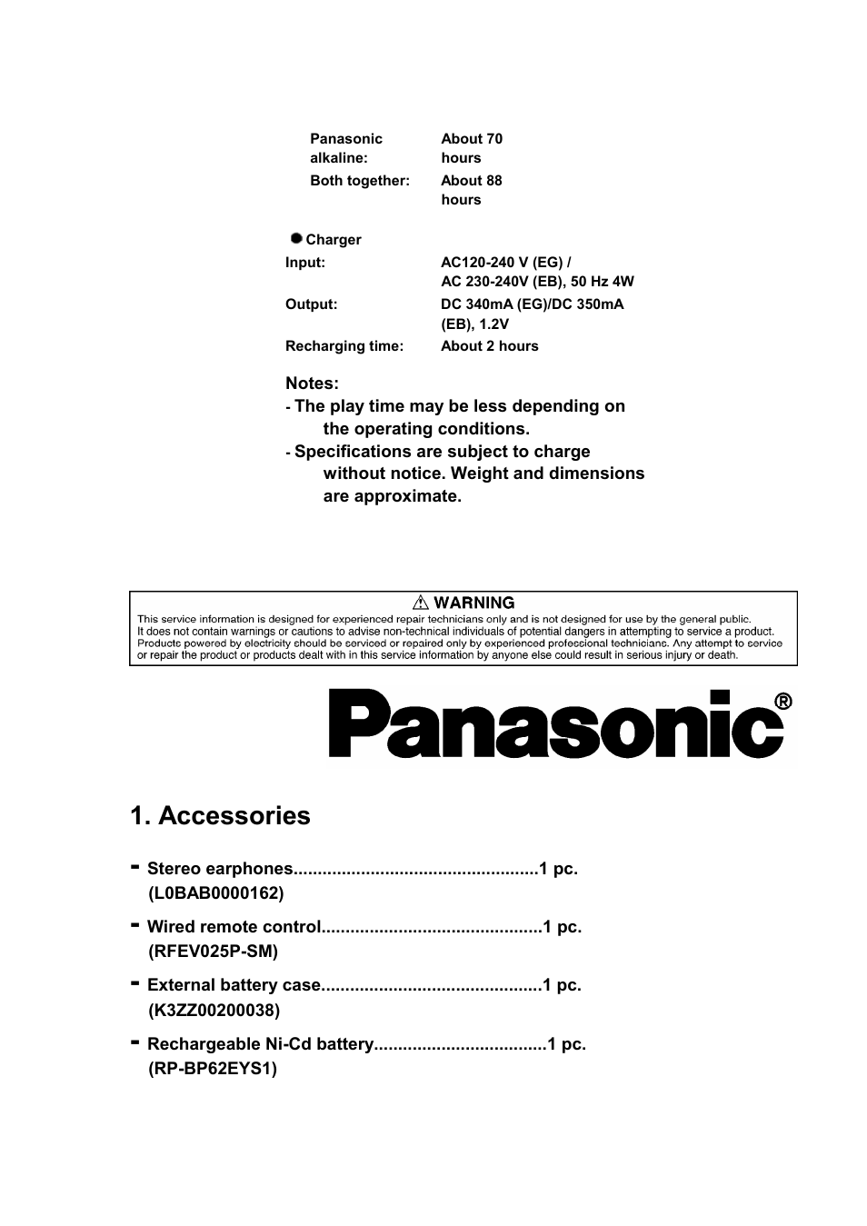 Accessories | Panasonic SJ-MJ88 User Manual | Page 3 / 62