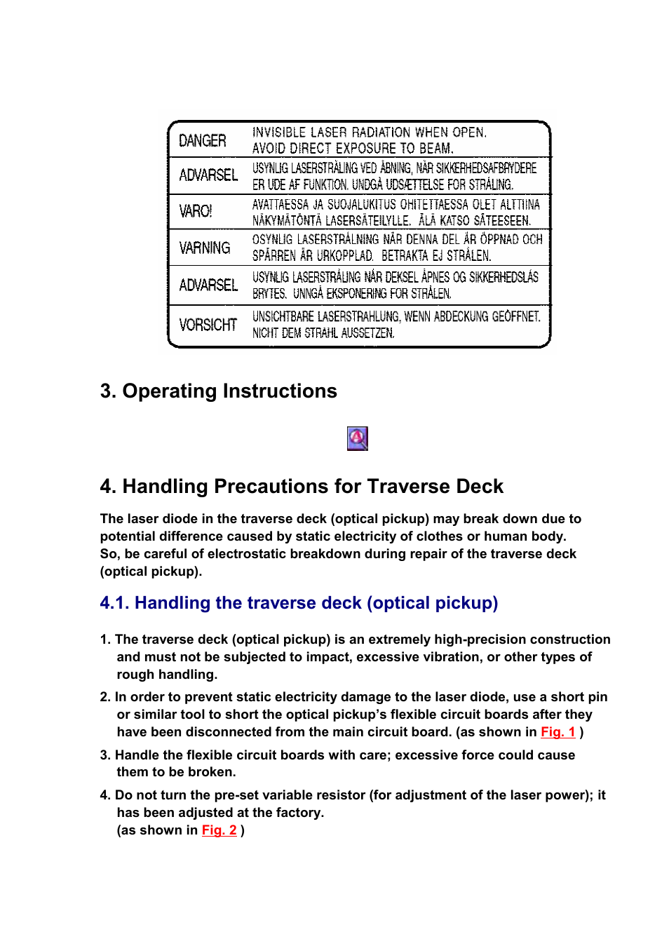 Handling the traverse deck (optical pickup) | Panasonic SJ-MJ88 User Manual | Page 5 / 62