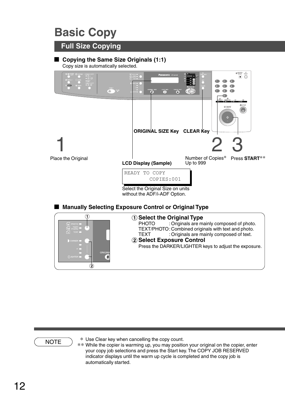 Basic copy | Panasonic DP-1510P User Manual | Page 12 / 60