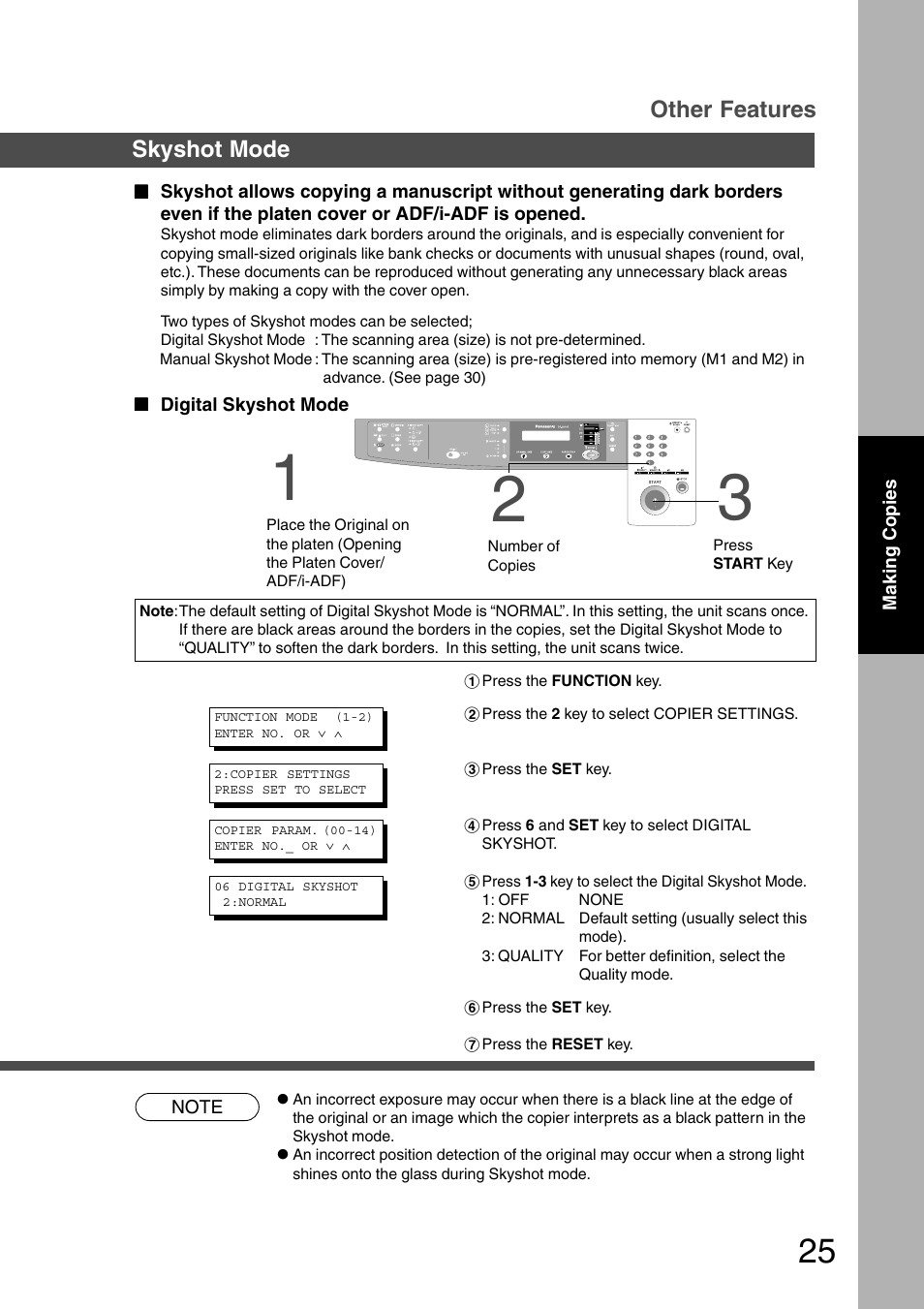 Other features skyshot mode | Panasonic DP-1510P User Manual | Page 25 / 60