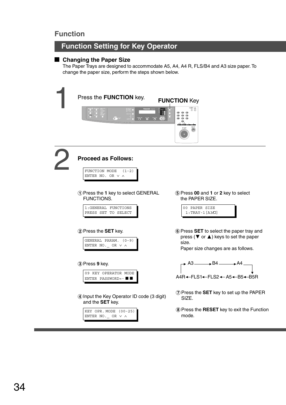 Function setting for key operator, Function | Panasonic DP-1510P User Manual | Page 34 / 60