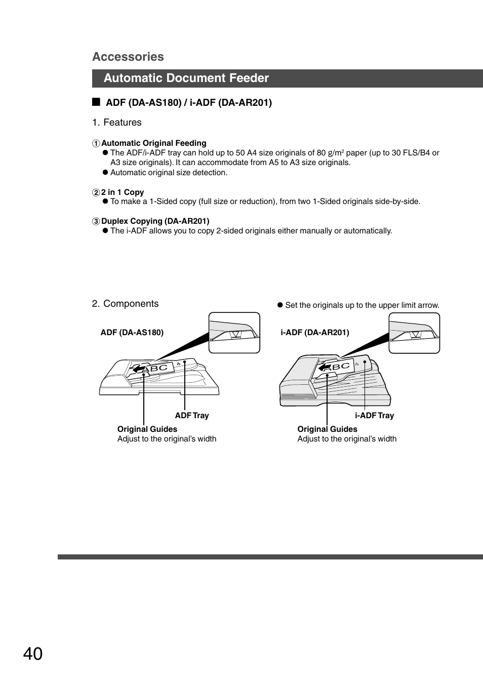 Accessories, Automatic document feeder | Panasonic DP-1510P User Manual | Page 40 / 60