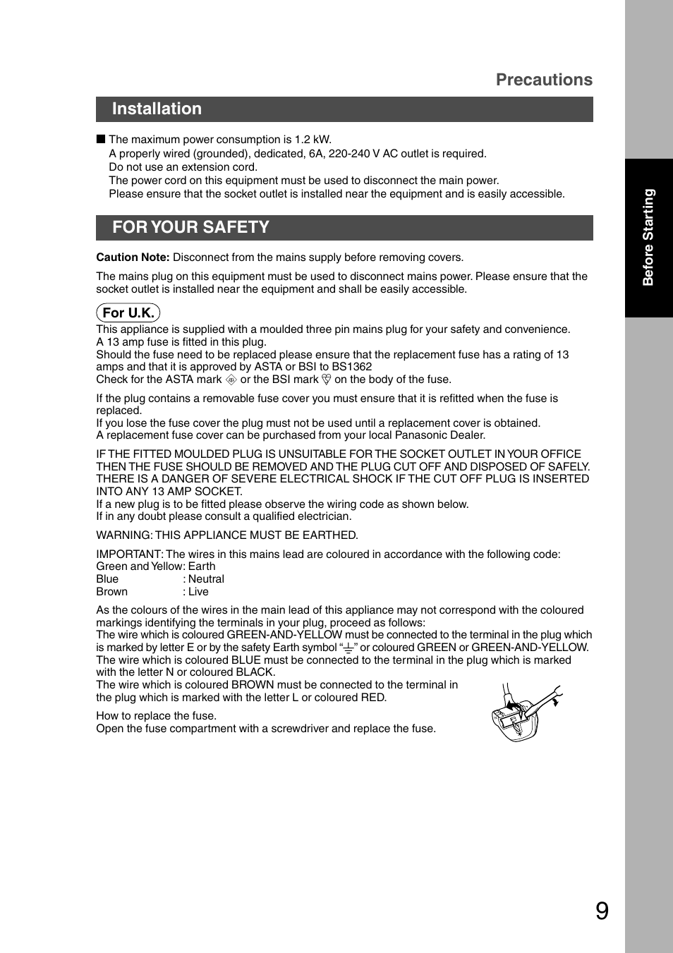 Installation precautions, For your safety | Panasonic DP-1510P User Manual | Page 9 / 60