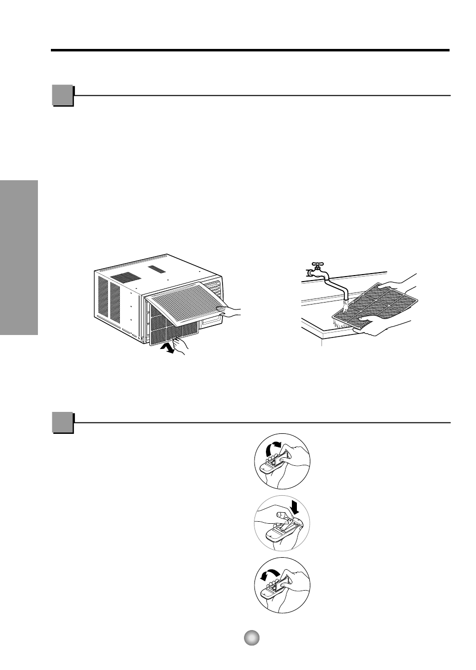 Cuidado y mantenimiento, Limpieza de filtro de aire, Cómo poner las baterías | Instrucciones de funcionamiento | Panasonic CW-XC145HU User Manual | Page 24 / 36