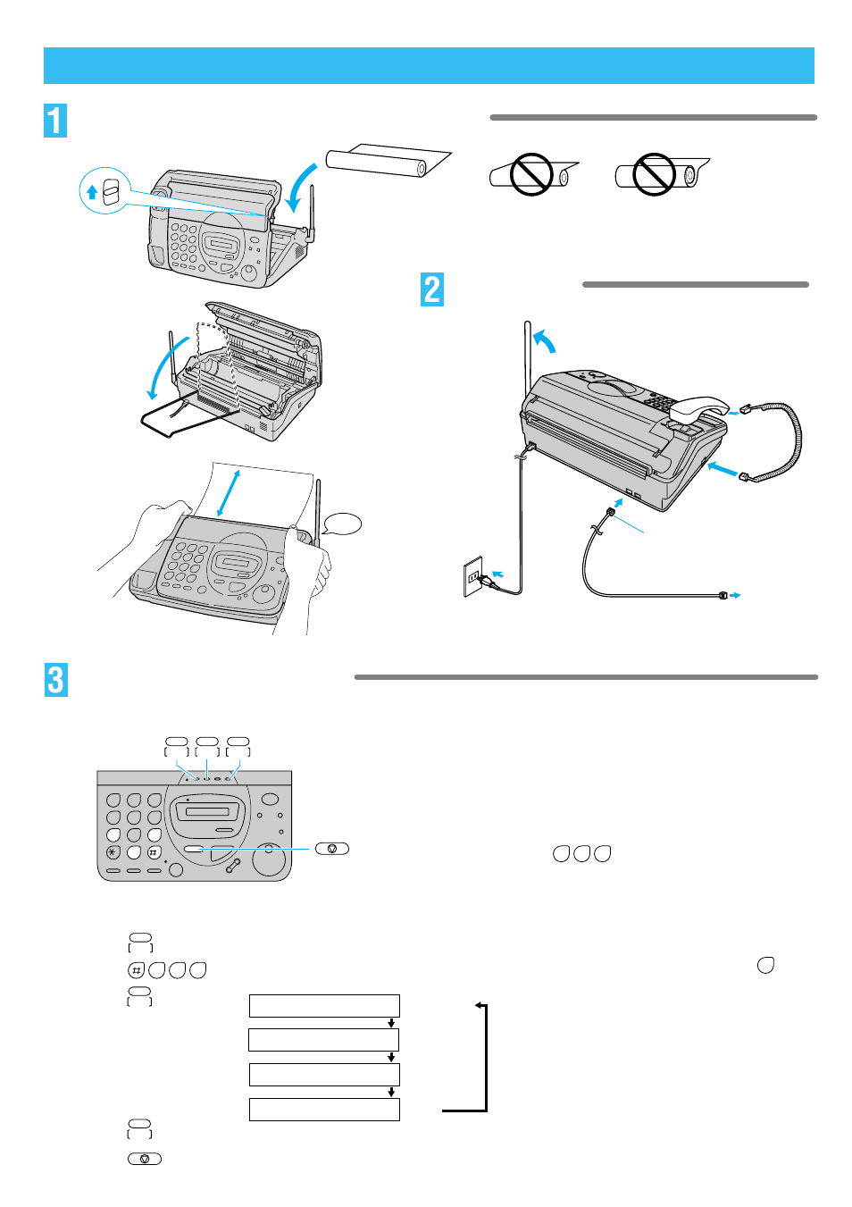 Preparations, Installing the recording paper and stacker, Automatic dial mode setting | Connections | Panasonic KX-PW30CL User Manual | Page 2 / 12
