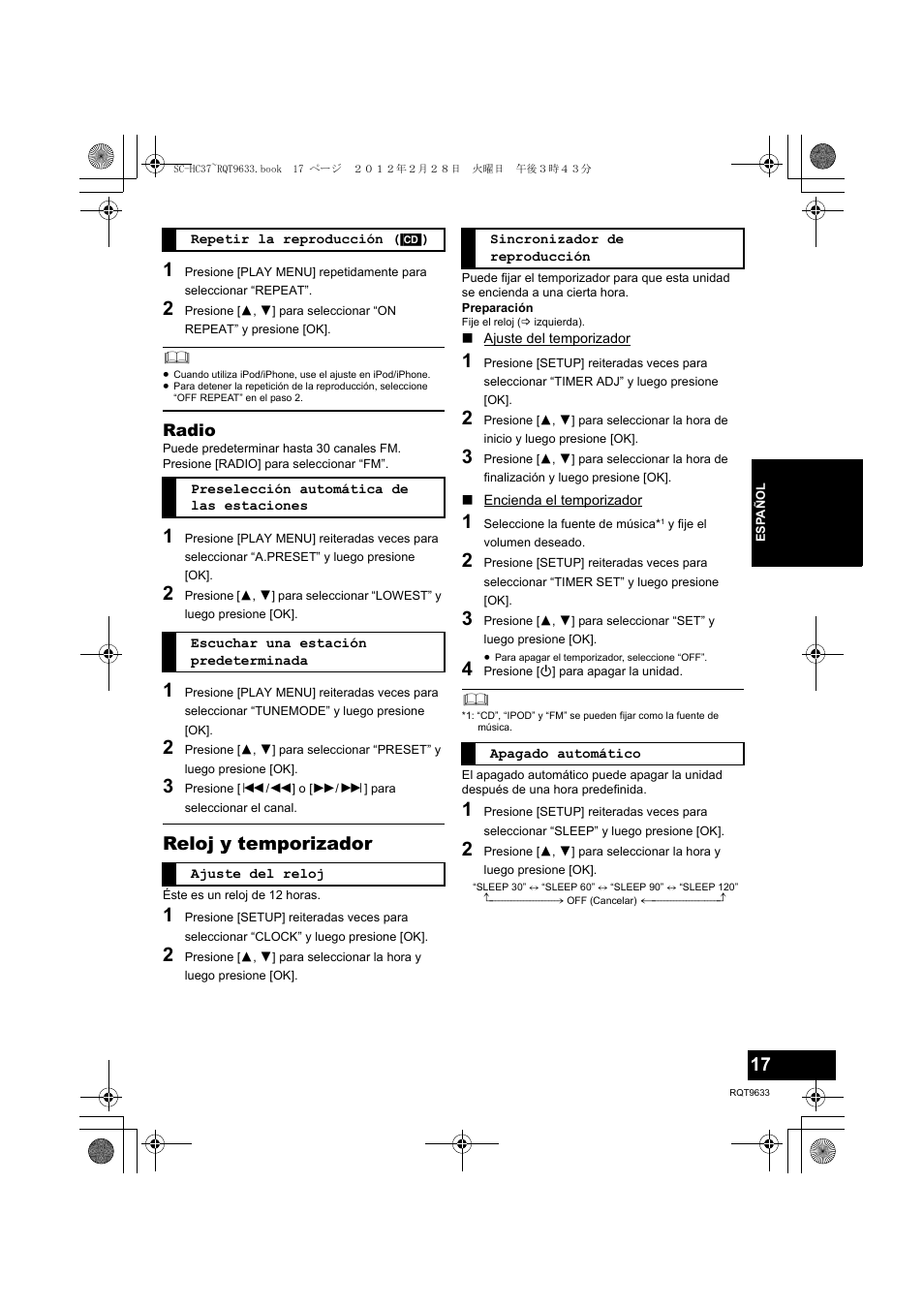 Reloj y temporizador | Panasonic RQT9633-4P User Manual | Page 17 / 20