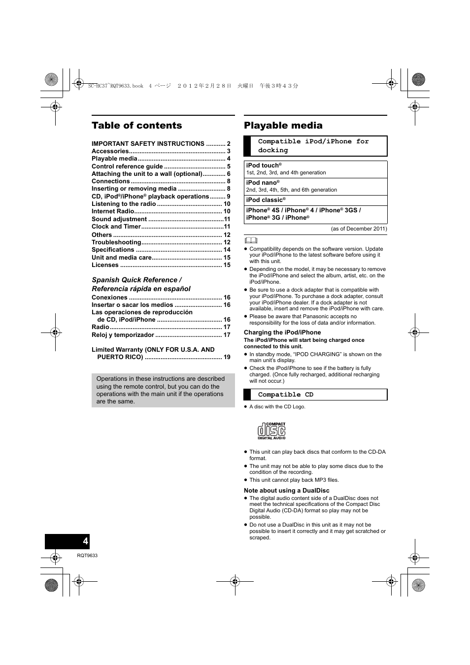 Panasonic RQT9633-4P User Manual | Page 4 / 20