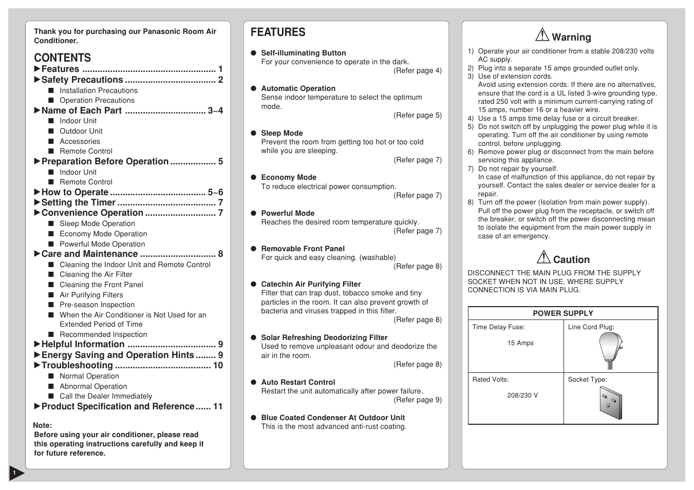 Panasonic CS-C12BKP User Manual | Page 2 / 24